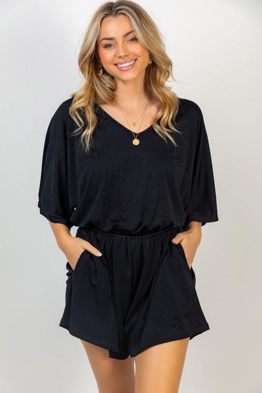 Plus Size Black V Neck Romper