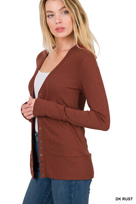 Snap Front Cardigan- Dark Rust